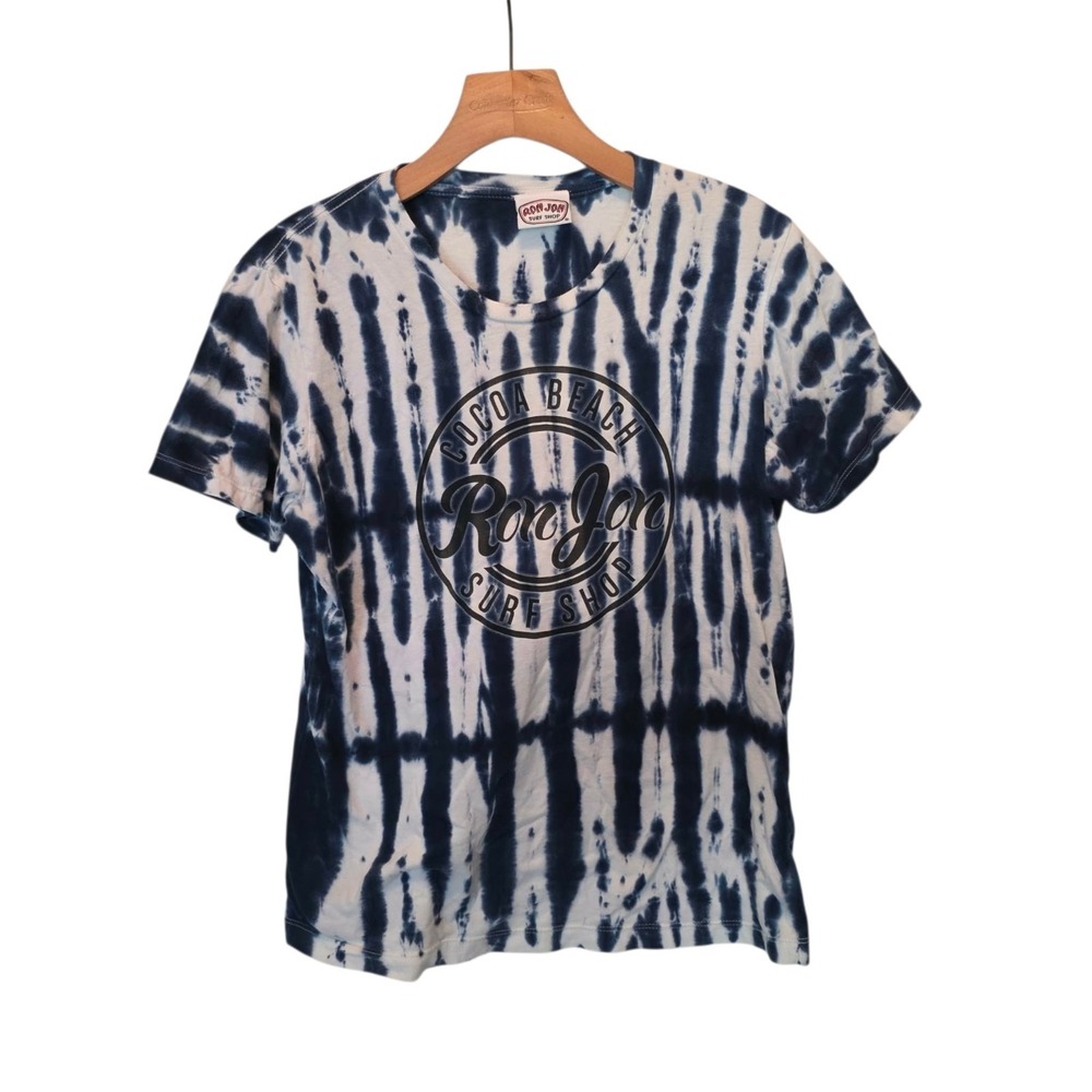 Ron Jon Surf Shop Cocoa Beach Florida T-Shirt Tie Dyed‎ Blue White Womens Large